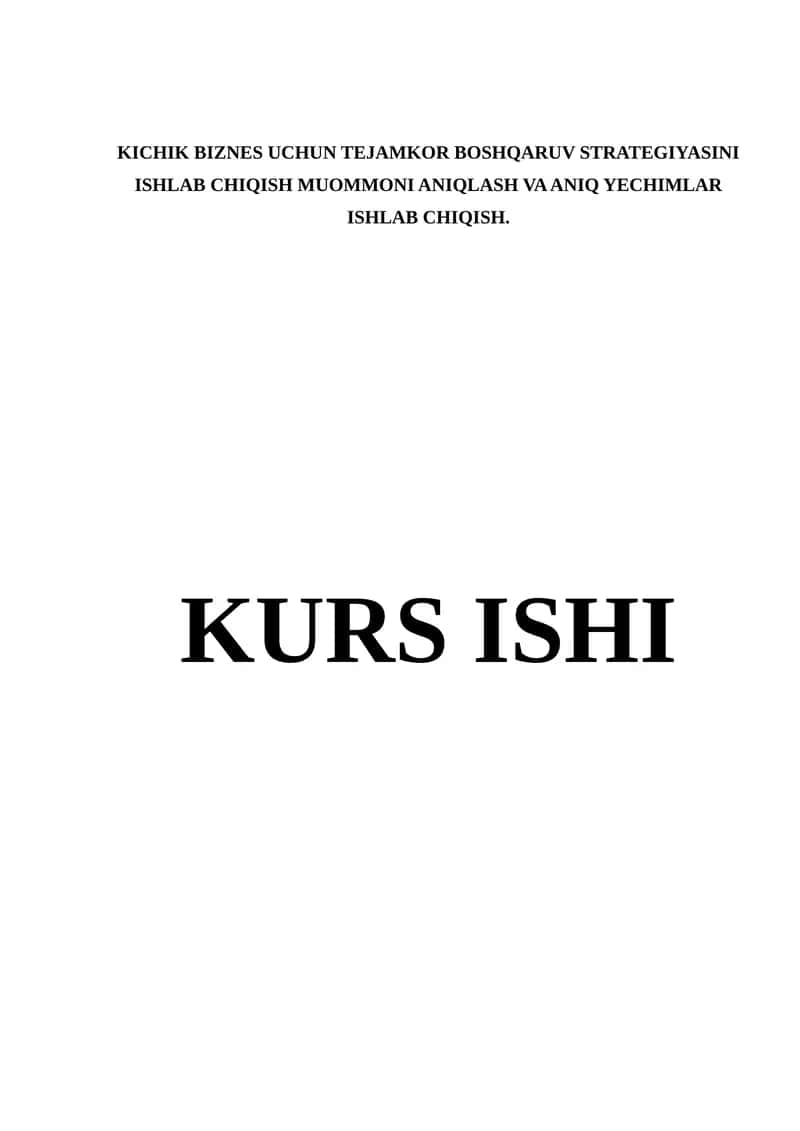 Kichik biznes uchun tejamkor boshqaruv strategiyasini ishlab chiqish muommoni aniqlash va aniq yechimlar ishlab chiqish