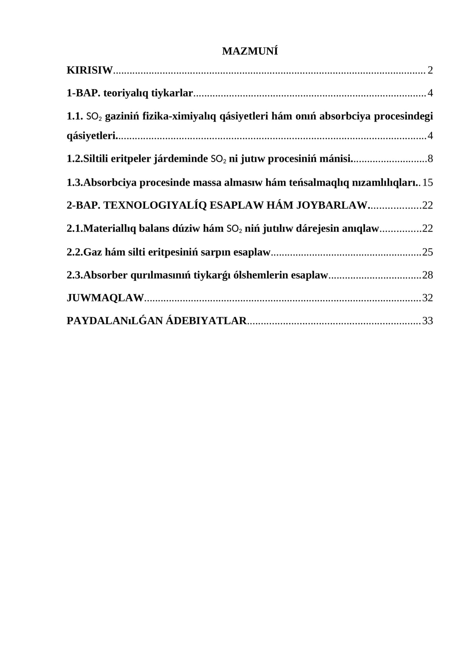 SO2 gaziniń fizika-ximiyalıq qásiyetleri hám onıń absorbciya procesindegi qásiyetleri