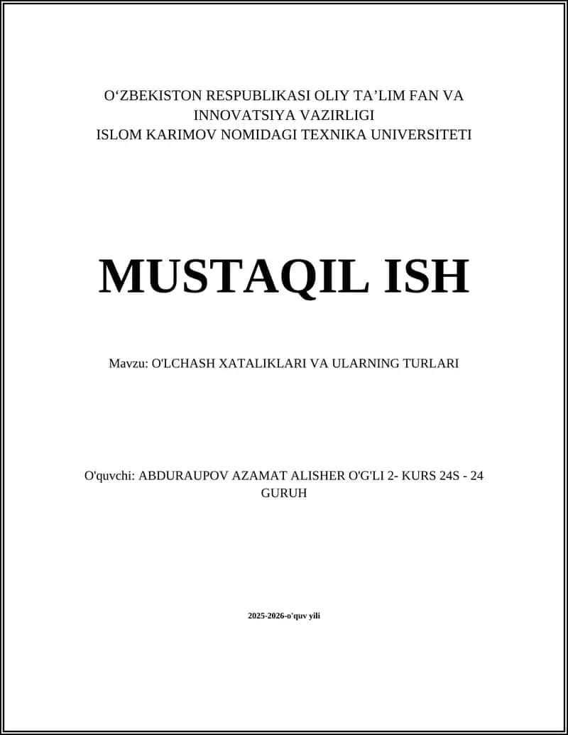 O'LCHASH XATALIKLARI VA ULARNING TURLARI