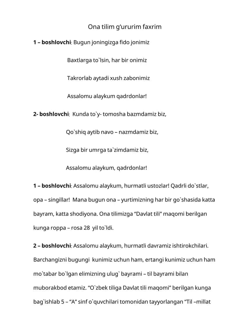 Til bayrami tadbir senariysi