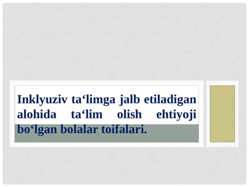 Inklyuziv ta‘limga jalb etiladigan alohida ta‘lim olish ehtiyoji bo‘lgan bolalar toifalari.