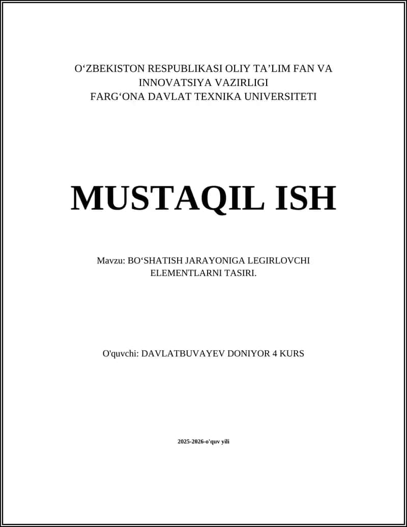 BO‘SHATISH JARAYONIGA LEGIRLOVCHI ELEMENTLARNI TASIRI