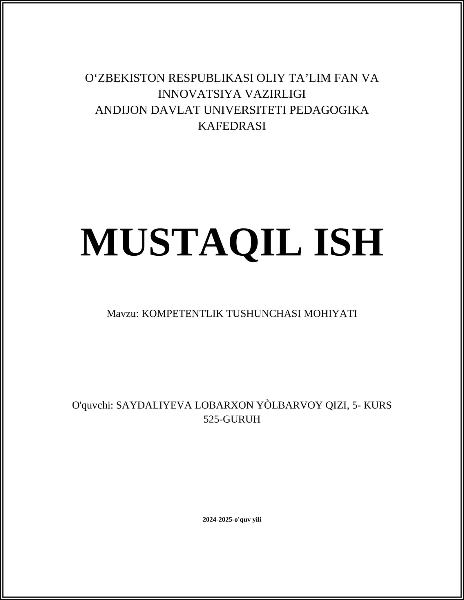 KOMPETENTLIK TUSHUNCHASI MOHIYATI