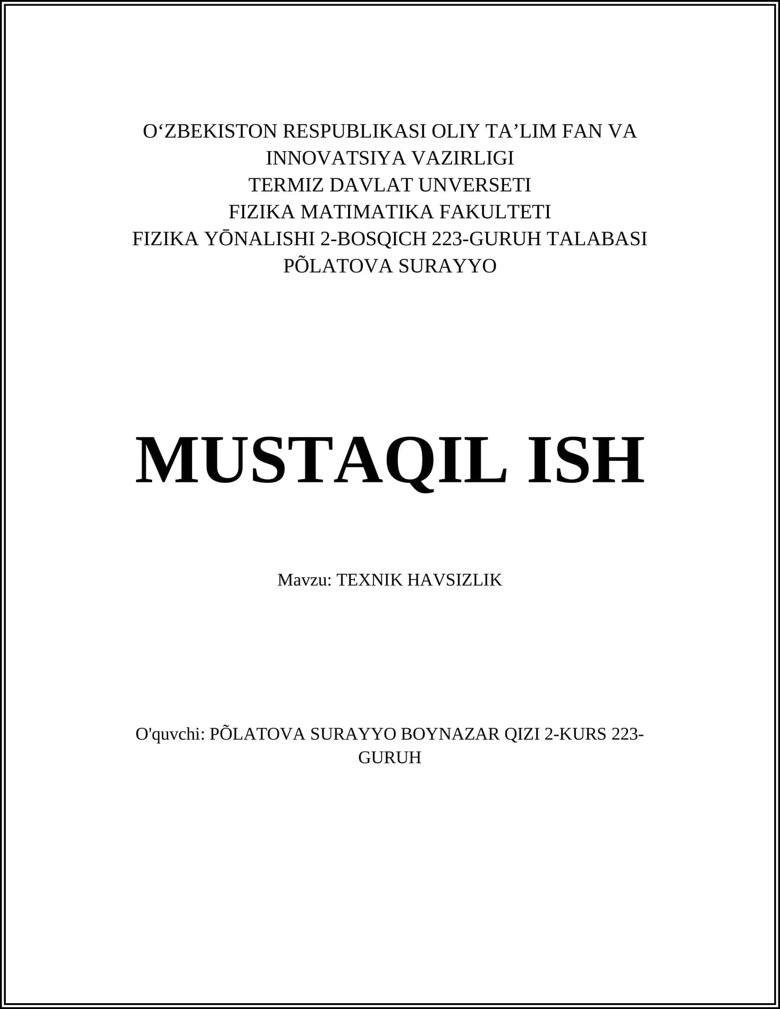 TEXNIK HAVSIZLIK