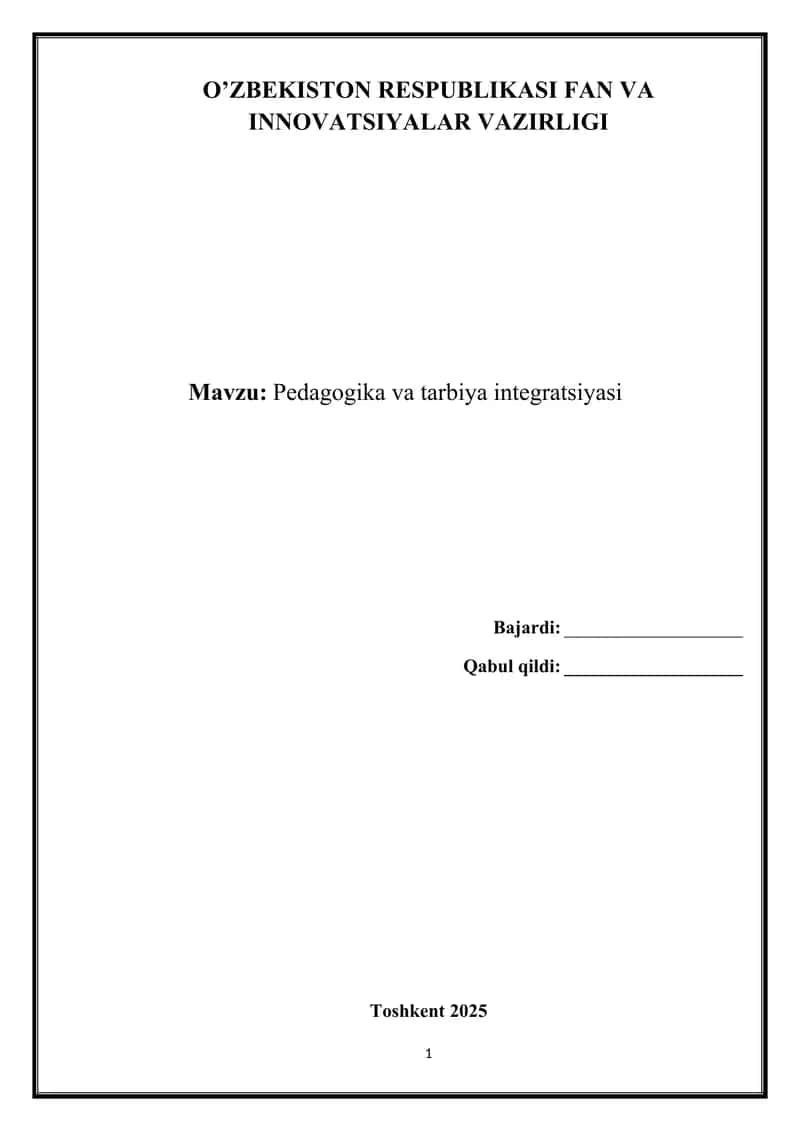 Pedagogika va tarbiya integratsiyasi