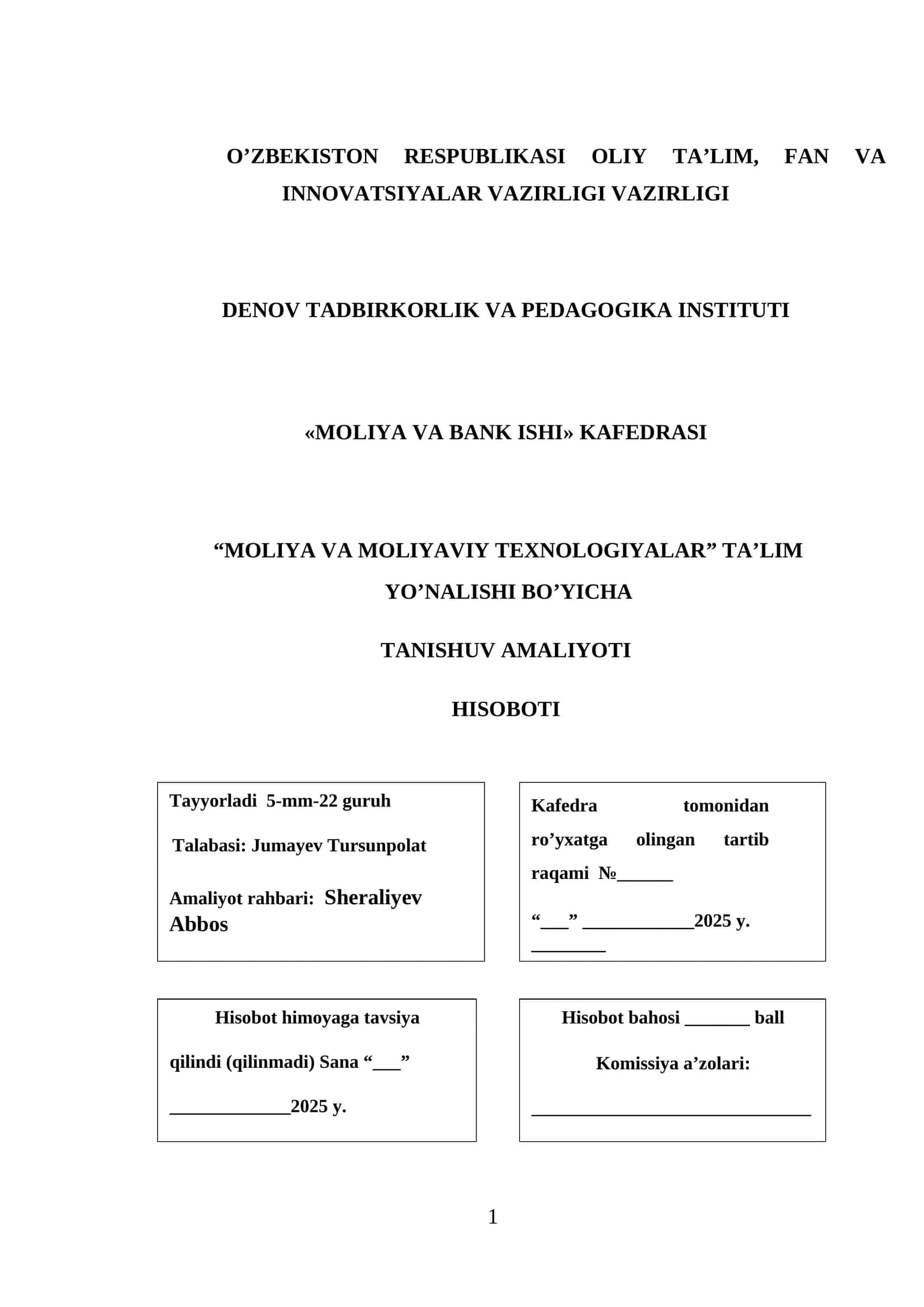 TANISHUV AMALIYOTI HISOBOTI