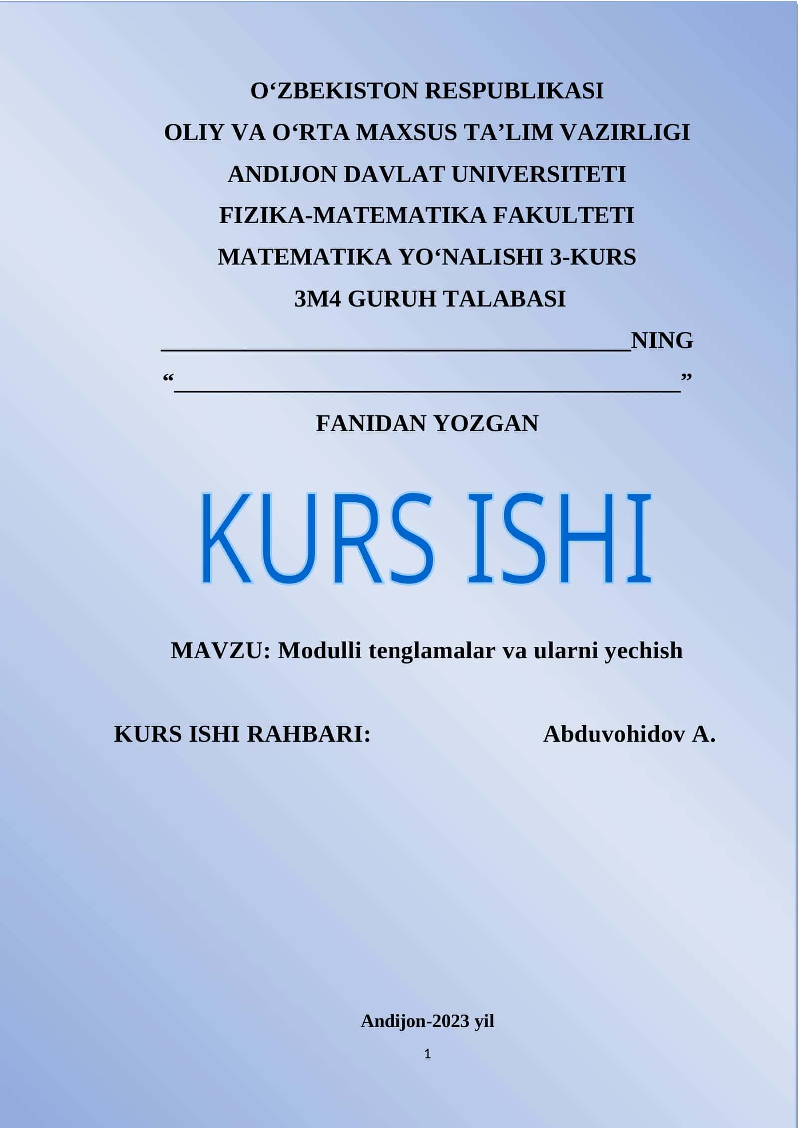 Modulli tenglamalar va ularni yechish