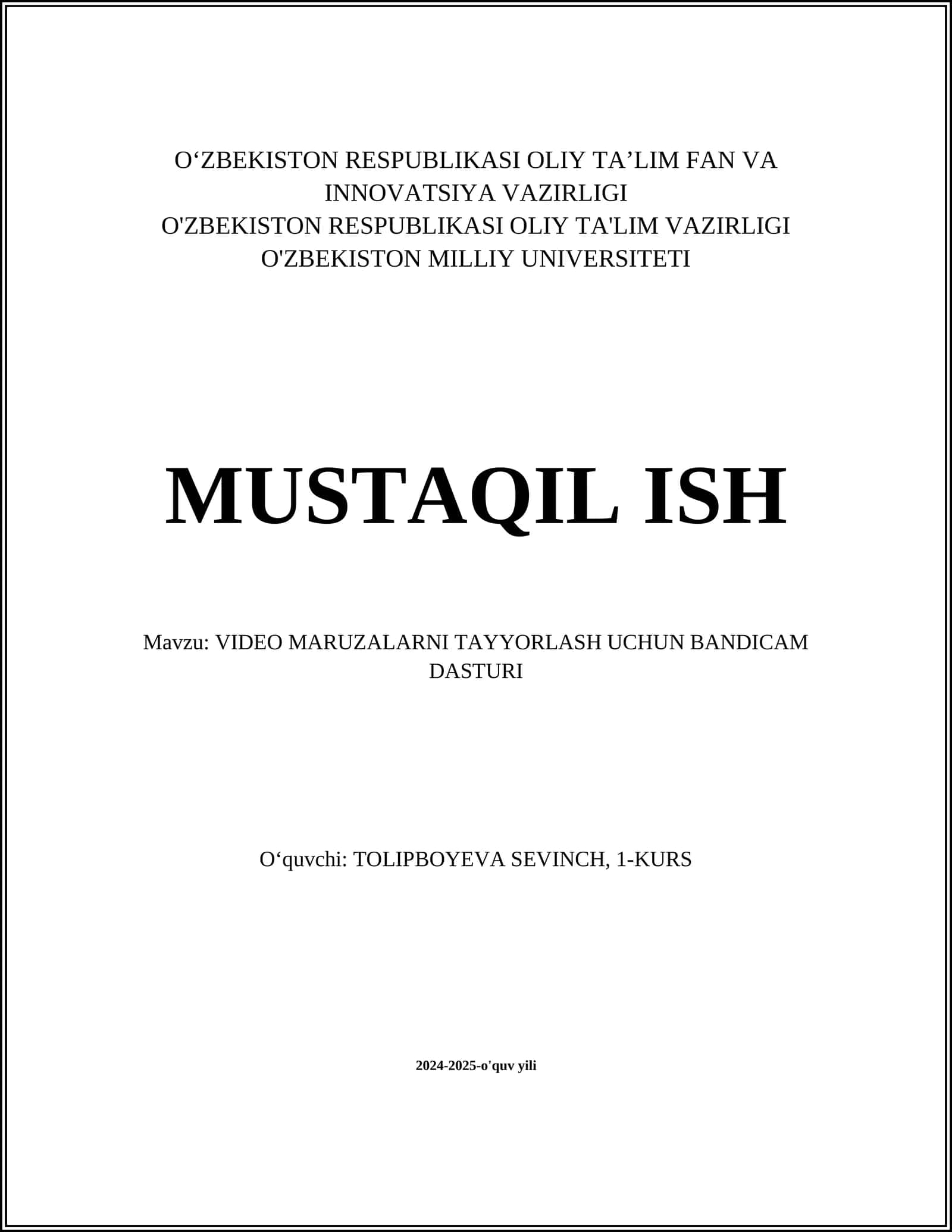 VIDEO MARUZALARNI TAYYORLASH UCHUN BANDICAM DASTURI