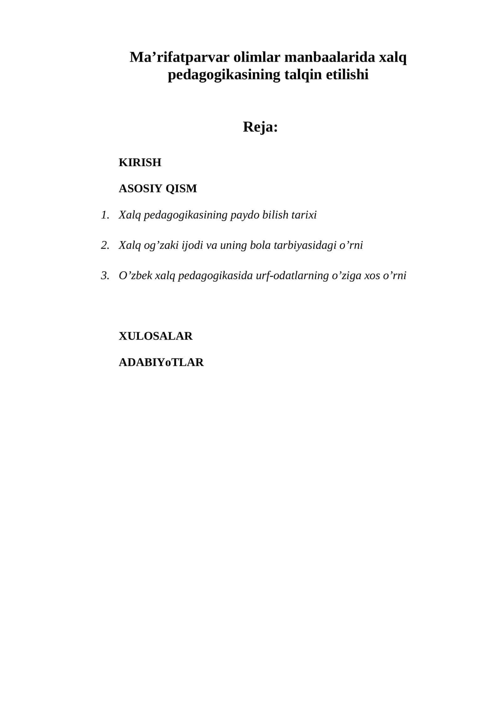 Xalq pedagogikasining talqin etilishi