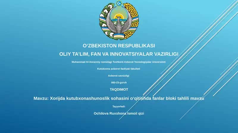 Xorijda kutubxonashunoslik sohasini oʻqitishda fanlar bloki tahlili