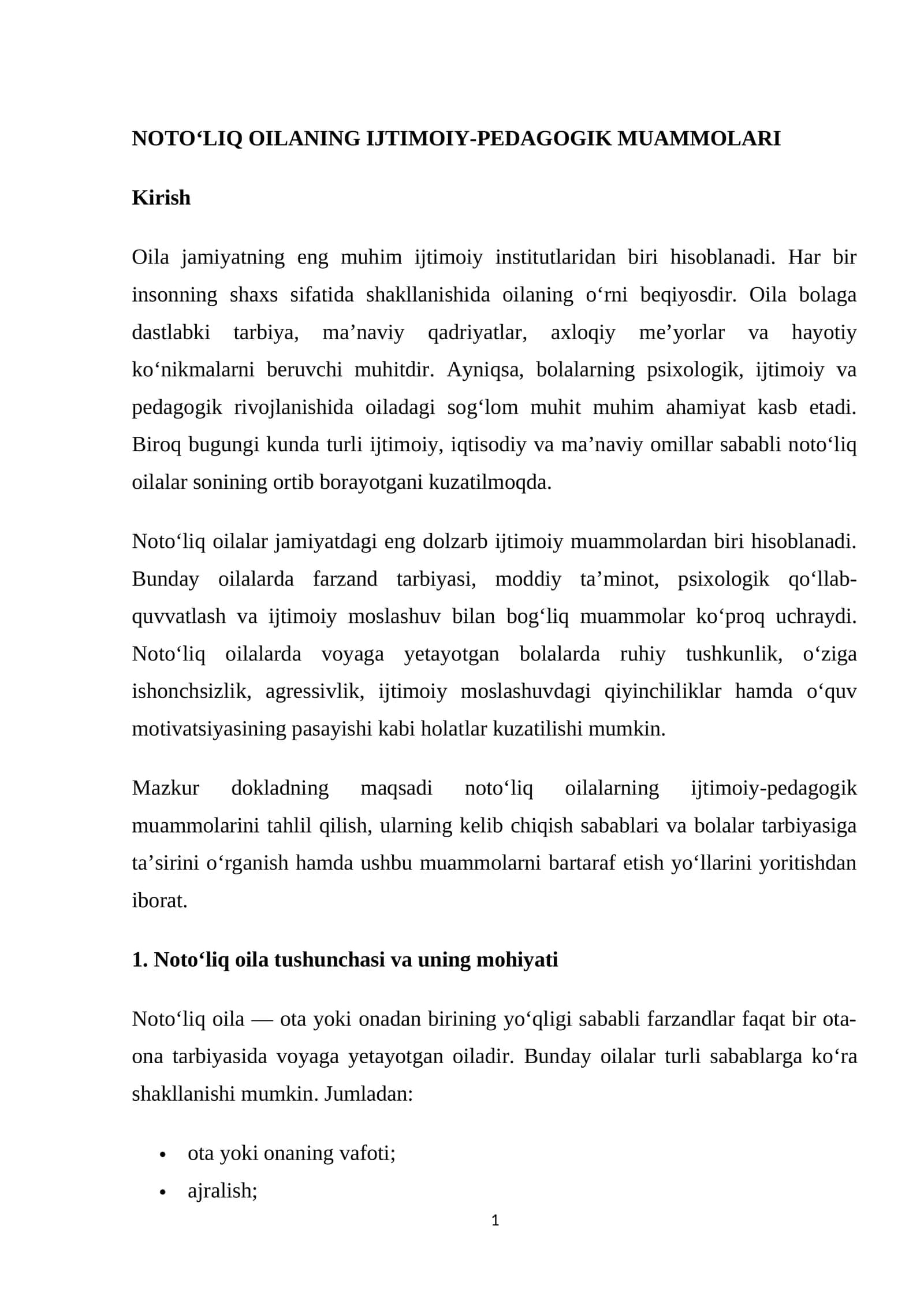NOTO‘LIQ OILANING IJTIMOIY-PEDAGOGIK MUAMMOLARI