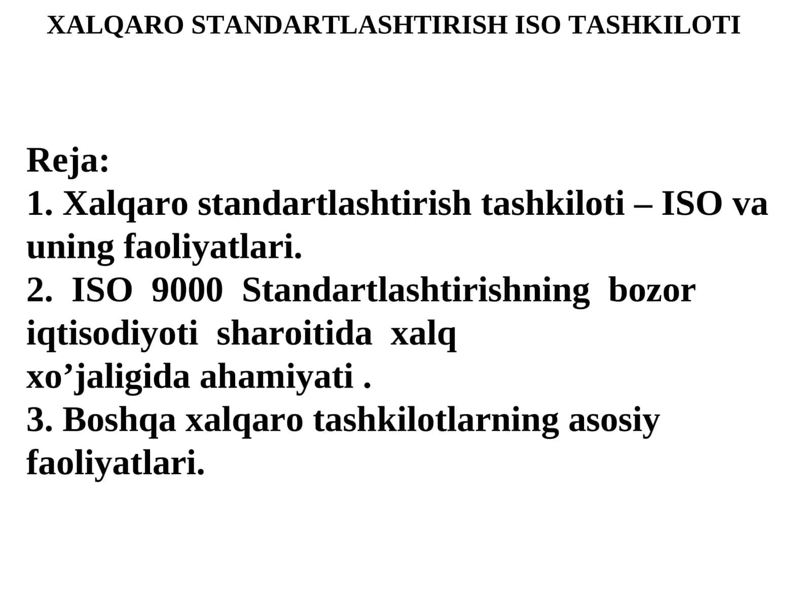 XALQARO STANDARTLASHTIRISH ISO TASHKILOTI