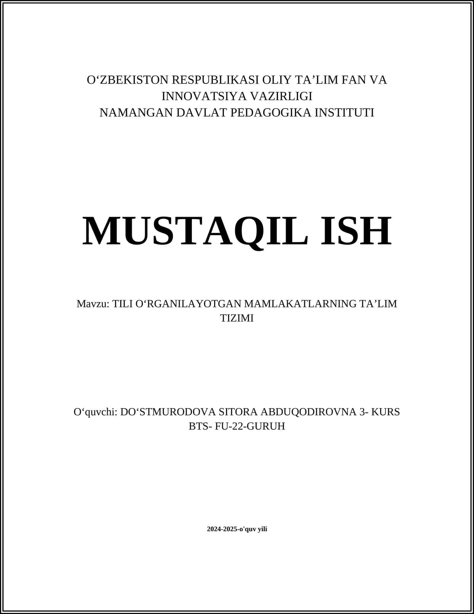 TILI OʻRGANILAYOTGAN MAMLAKATLARNING TAʼLIM TIZIMI
