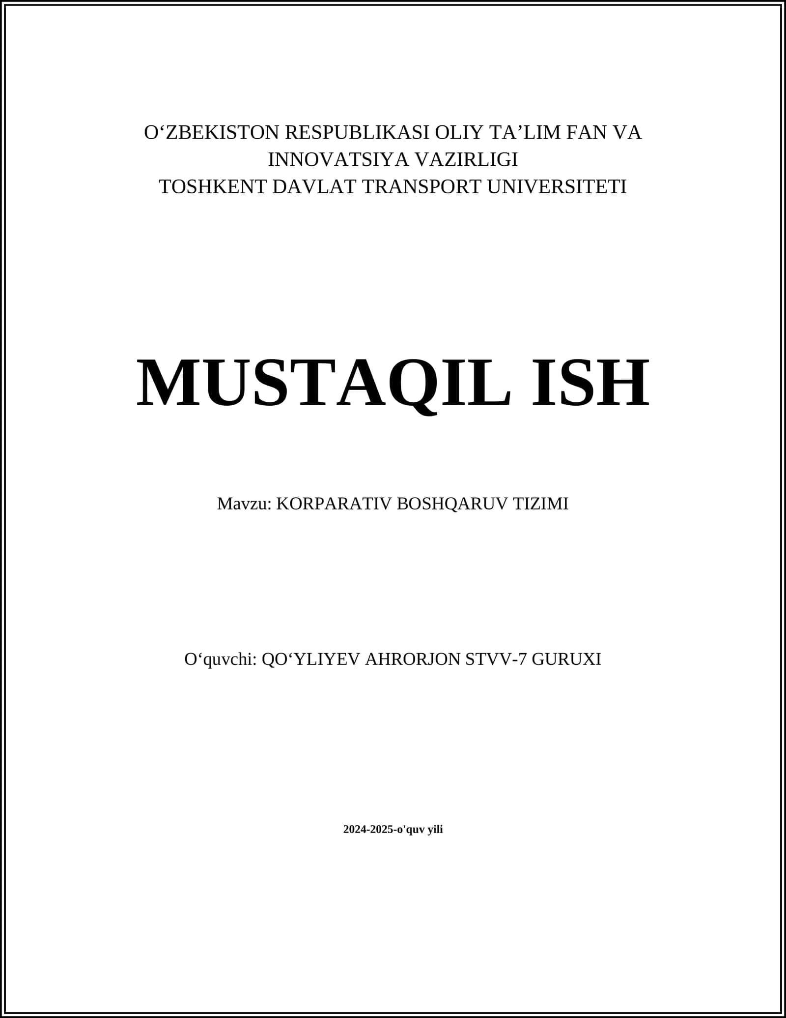 KORPORATIV BOSHQARUV TIZIMI