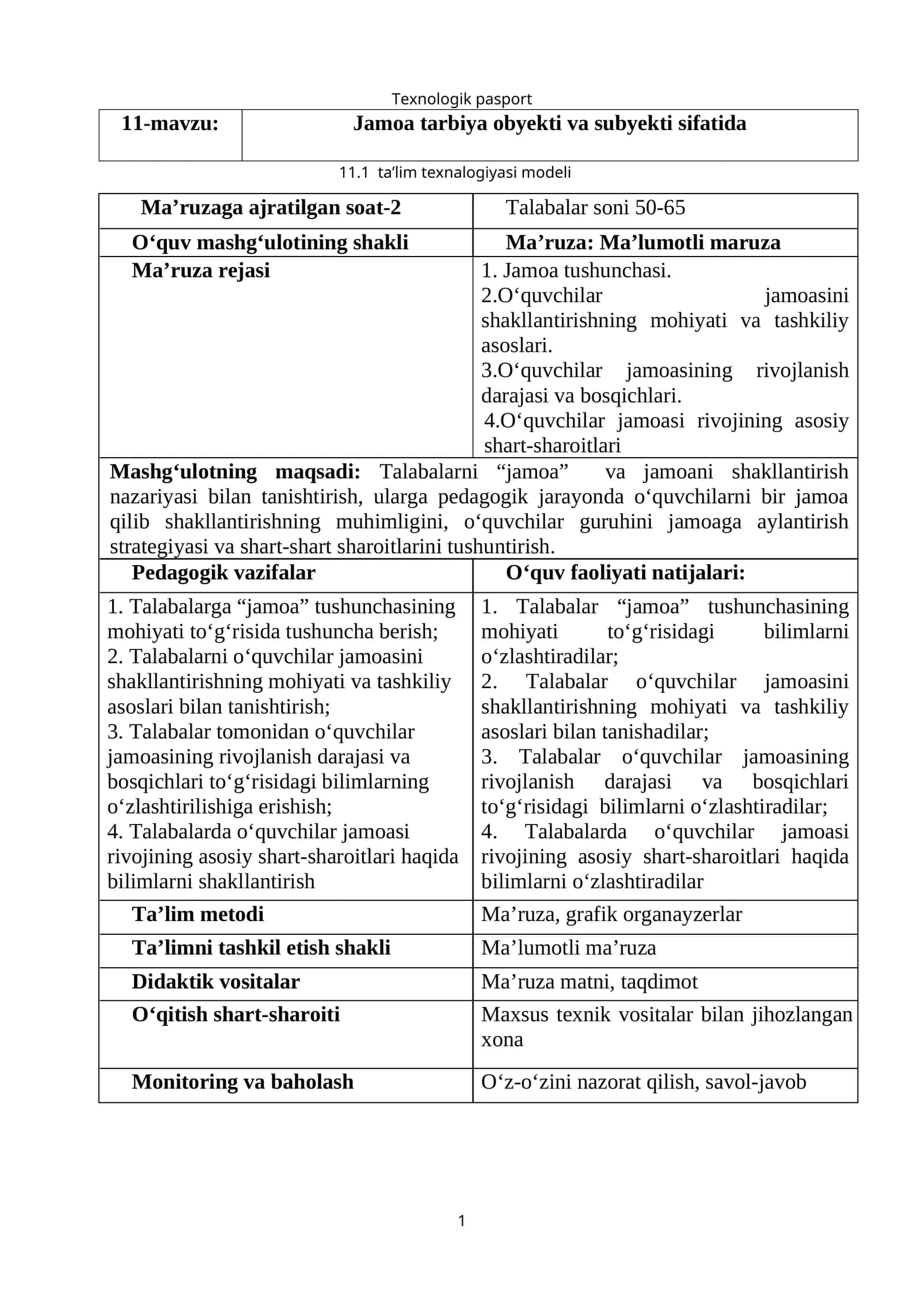 Jamoa tarbiya obyekti va subyekti sifatida