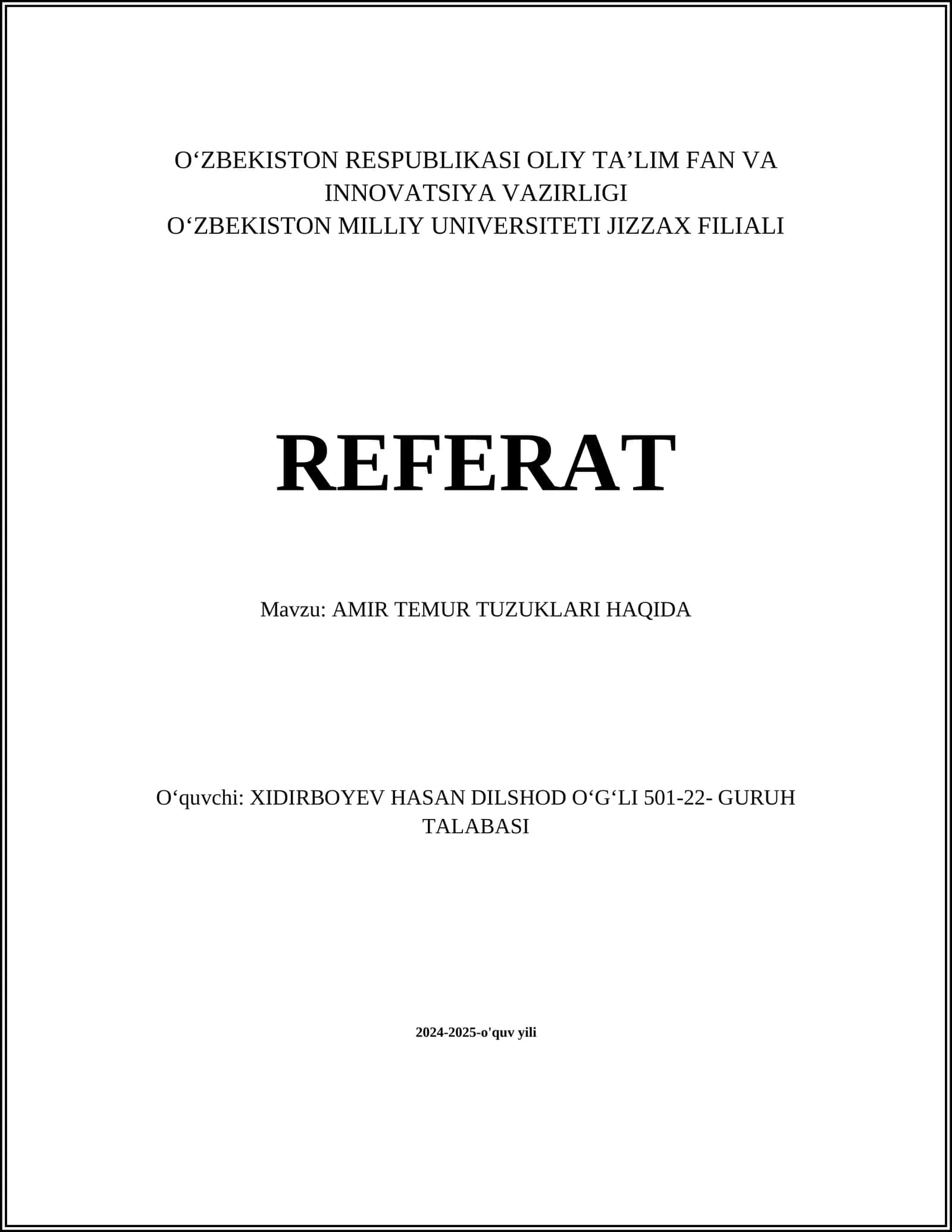 AMIR TEMUR TUZUKLARI HAQIDA