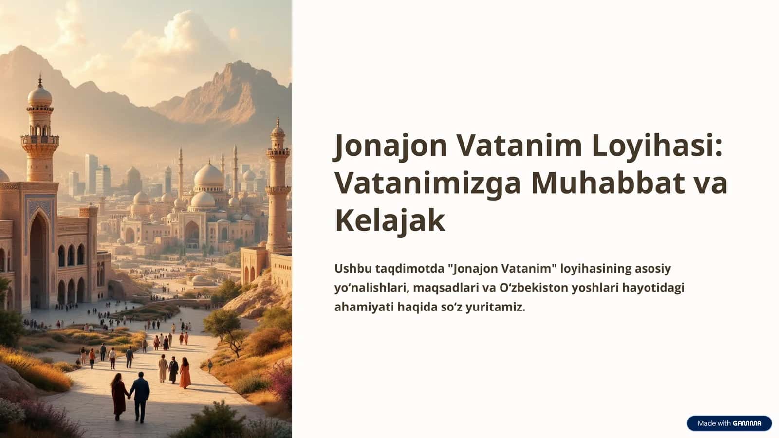 Jonajon Vatanim Loyihasi: Vatanimizga Muhabbat va Kelajak