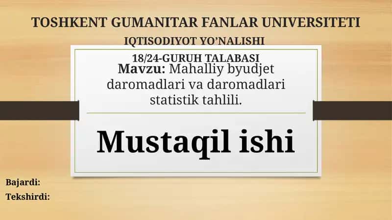 Mahalliy byudjet daromadlari va daromadlari statistik tahlili.