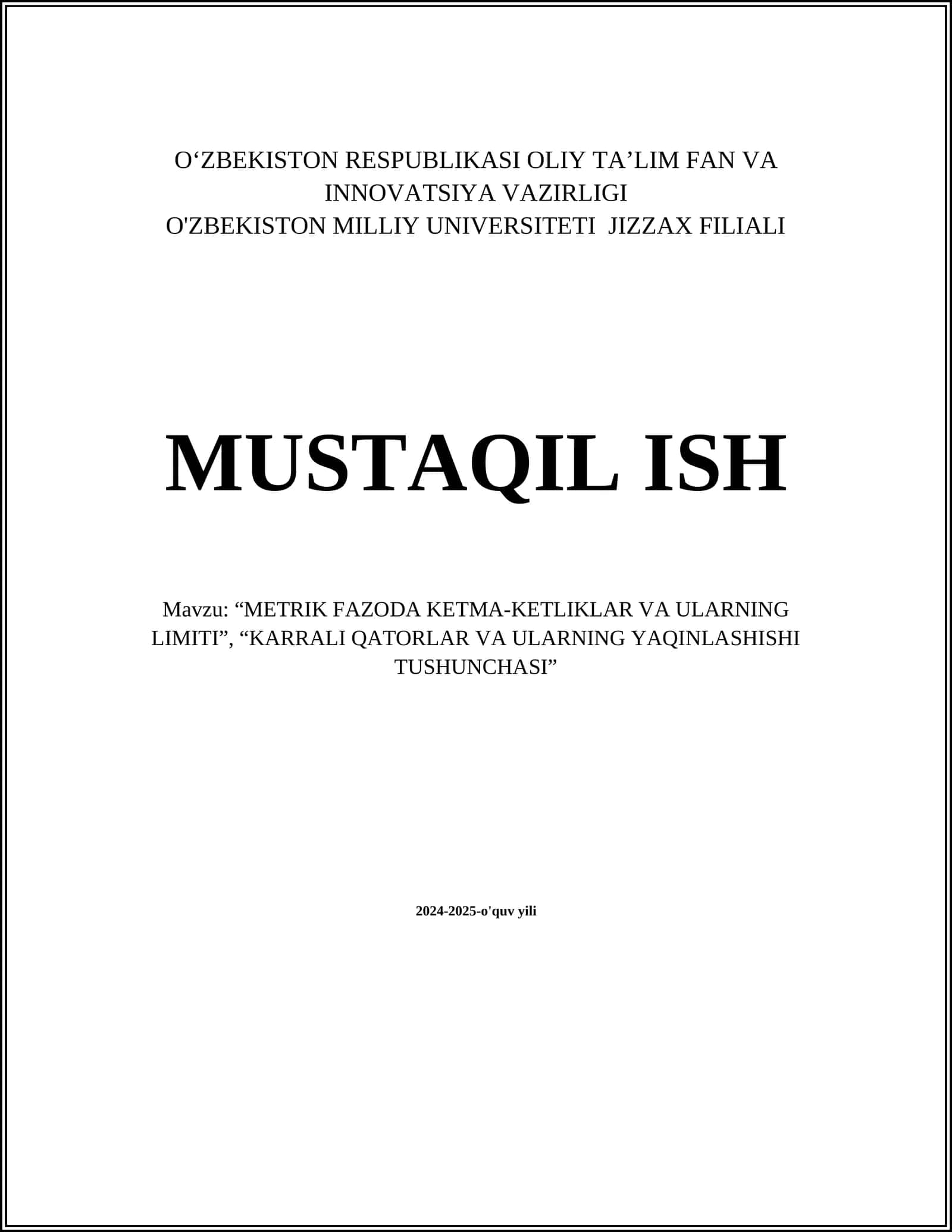 METRIK FAZODA KETMA-KETLIKLAR VA ULARNING LIMITI