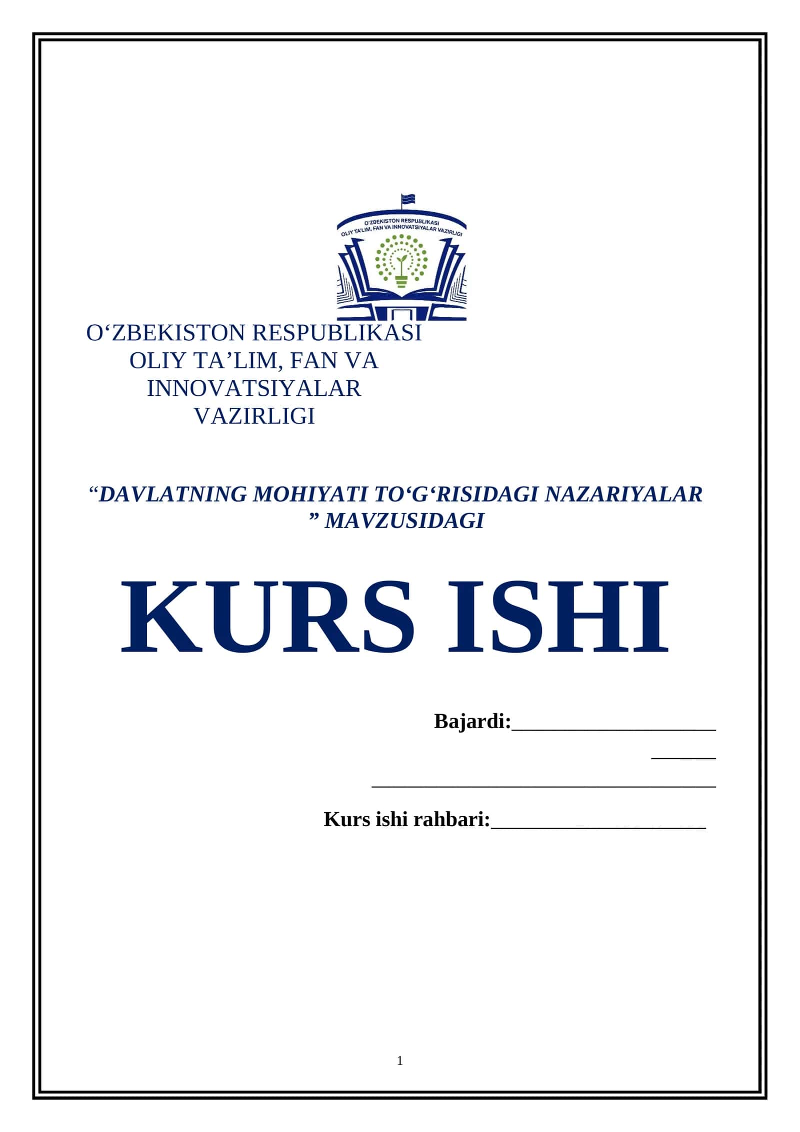 DAVLATNING MOHIYATI TO‘G‘RISIDAGI NAZARIYALAR KURS ISHI