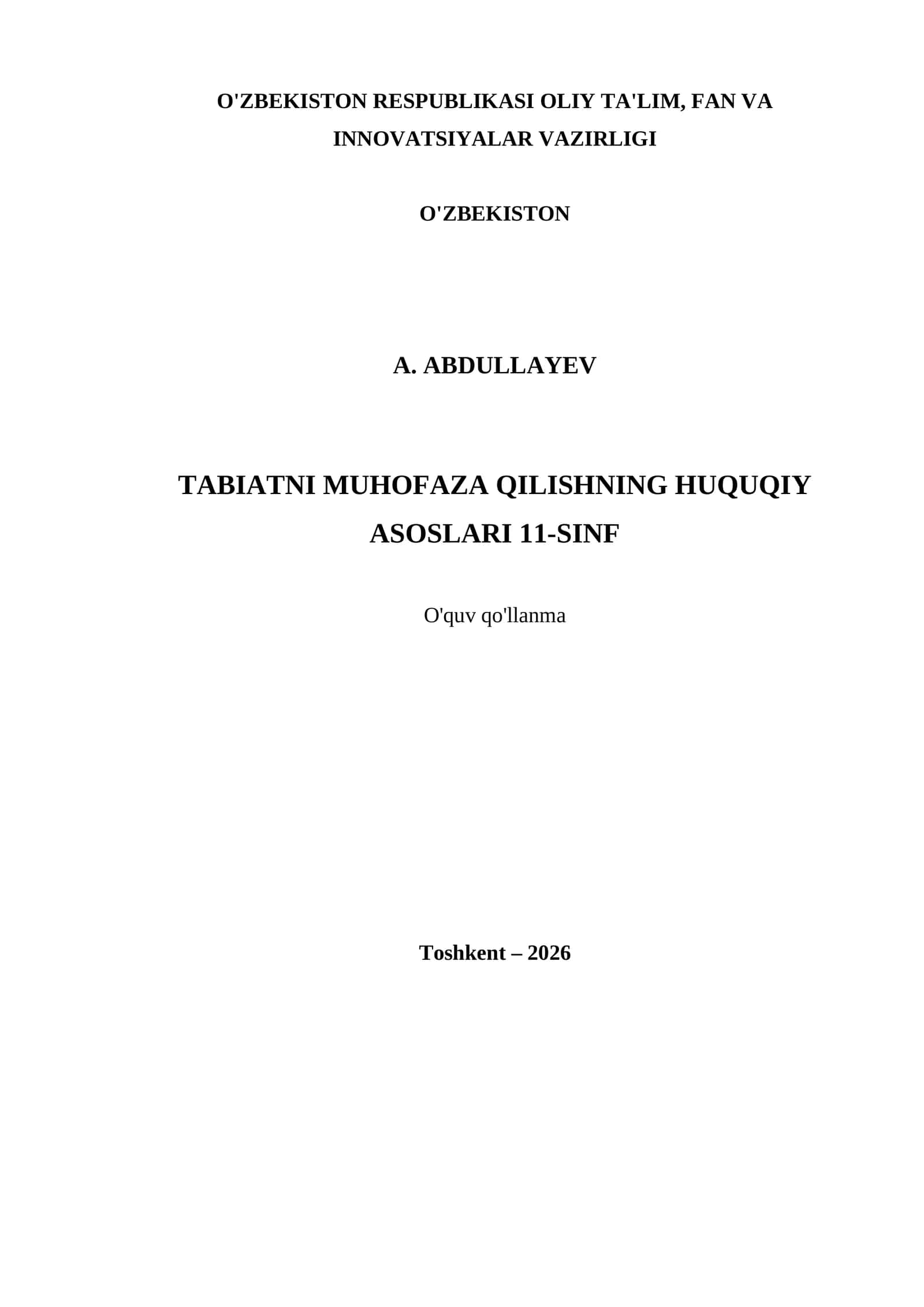 TABIATNI MUHOFAZA QILISHNING HUQUQIY ASOSLARI 11-SINF