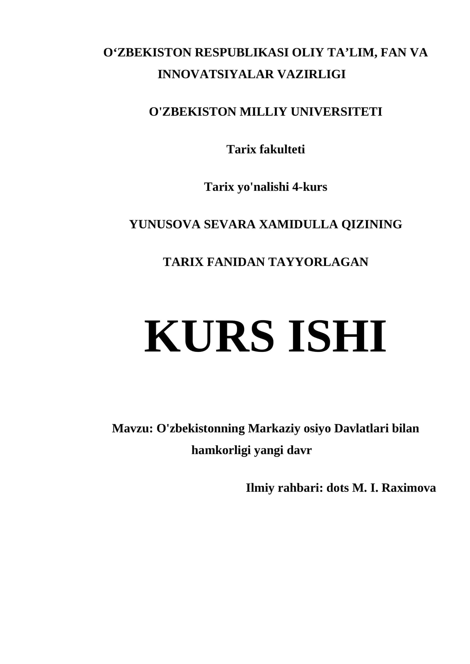 O'ZBEKISTONNING MARKAZIY OSIYO DAVLATLARI BILAN HAMKORLIGI YANGI DAVR