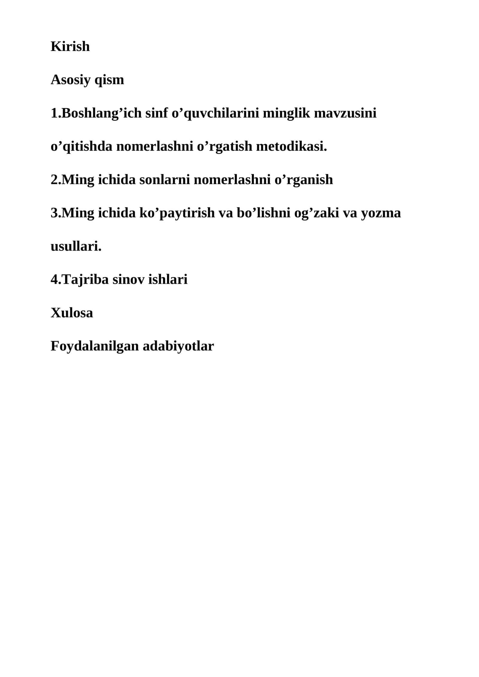 Boshlang’ich sinf o’quvchilarini minglik mavzusini o’qitishda nomerlashni o’rgatish metodikasi