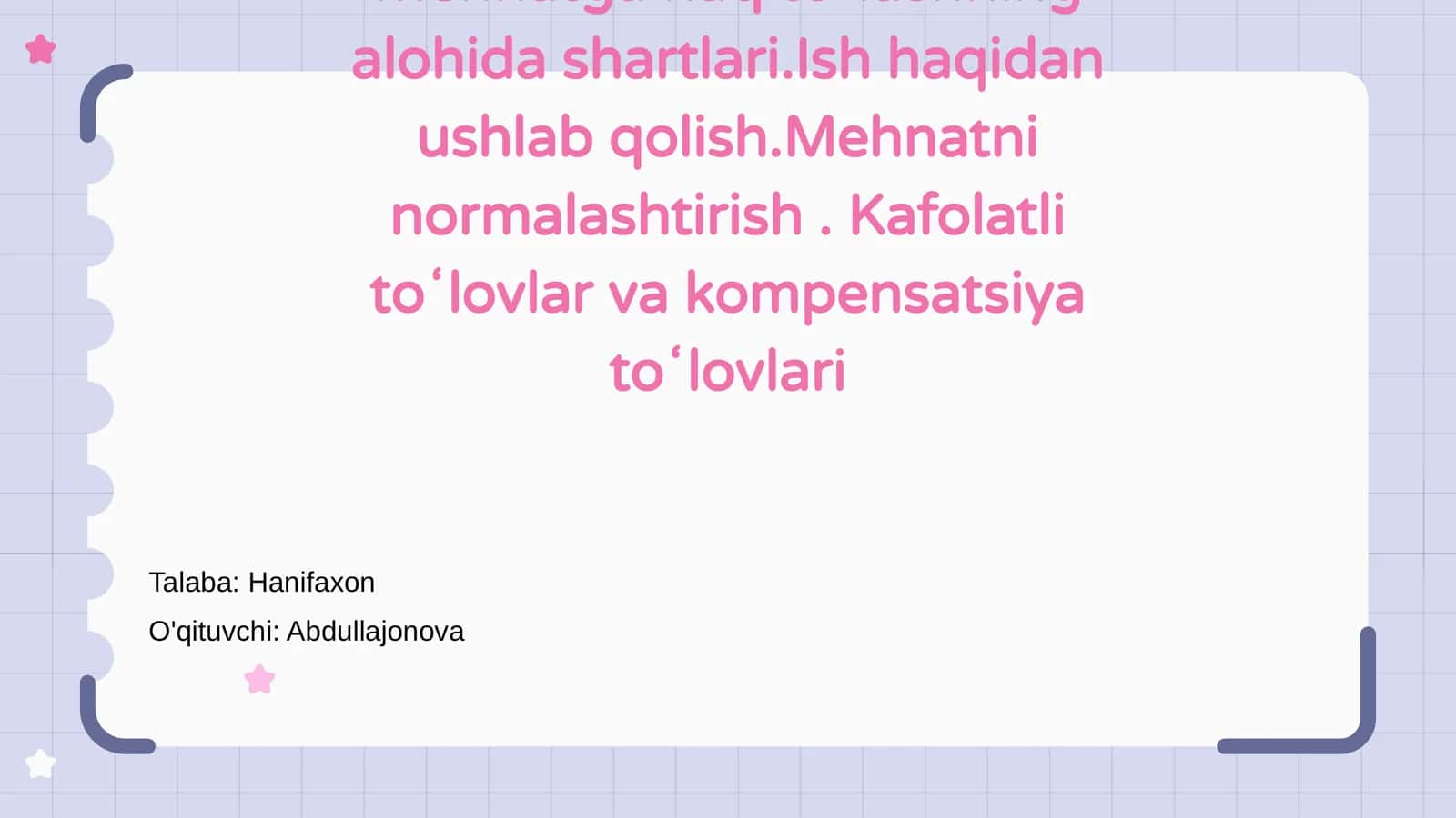 Mehnatga haq toʻlashning alohida shartlari