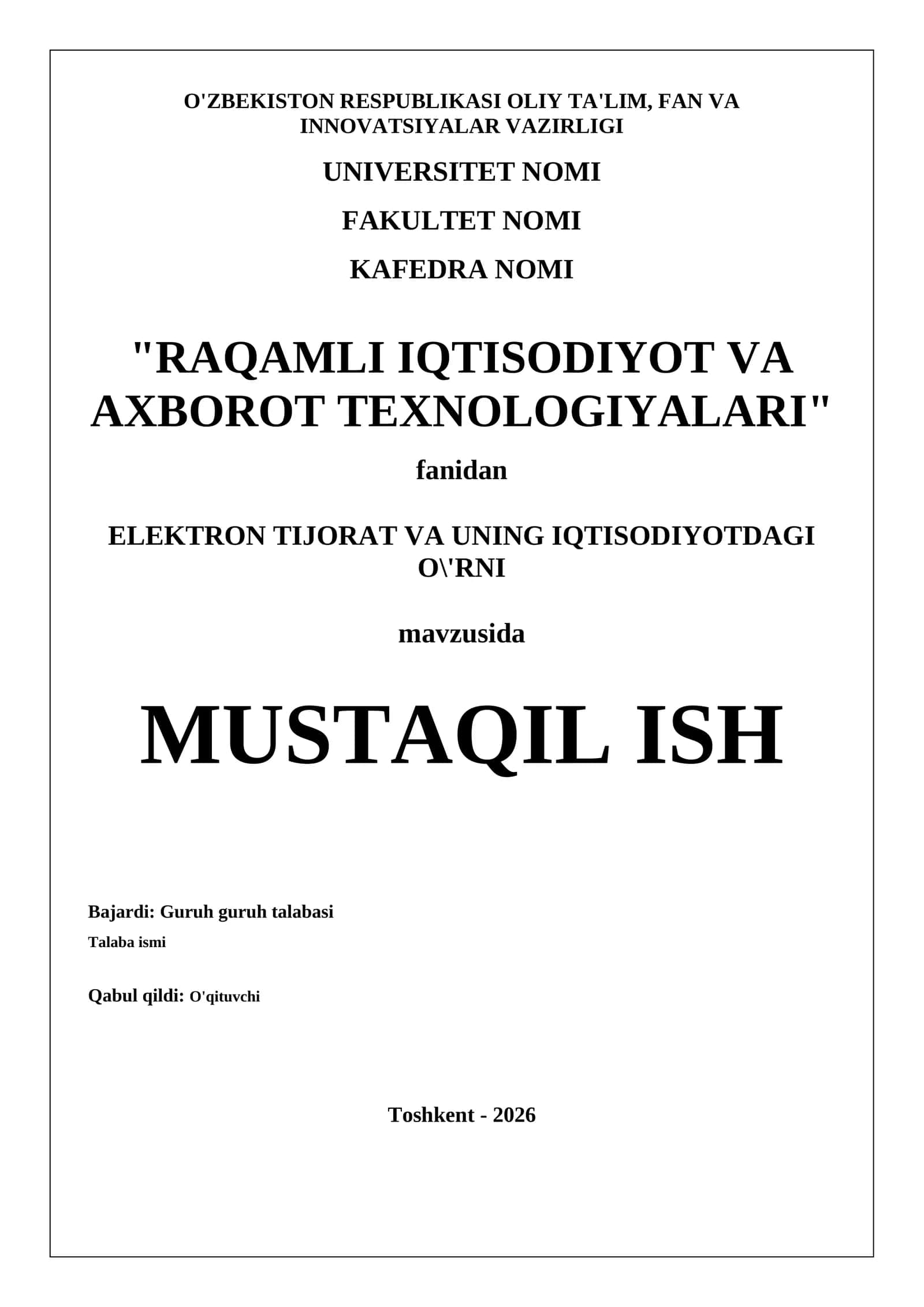 ELEKTRON TIJORAT VA UNING IQTISODIYOTDAGI O'RNI