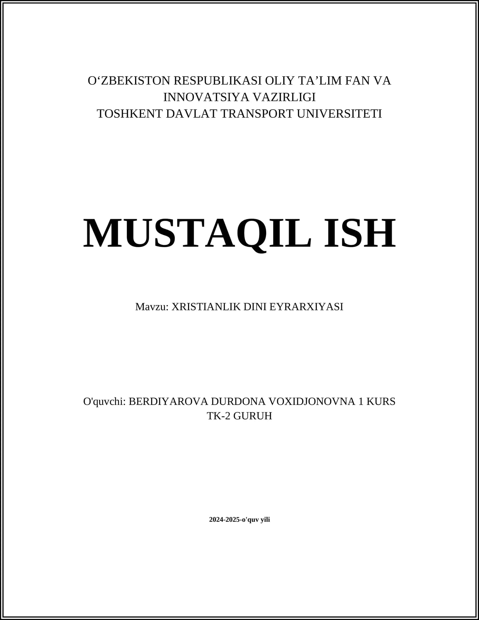 XRISTIANLIK DINI EYRARXIYASI