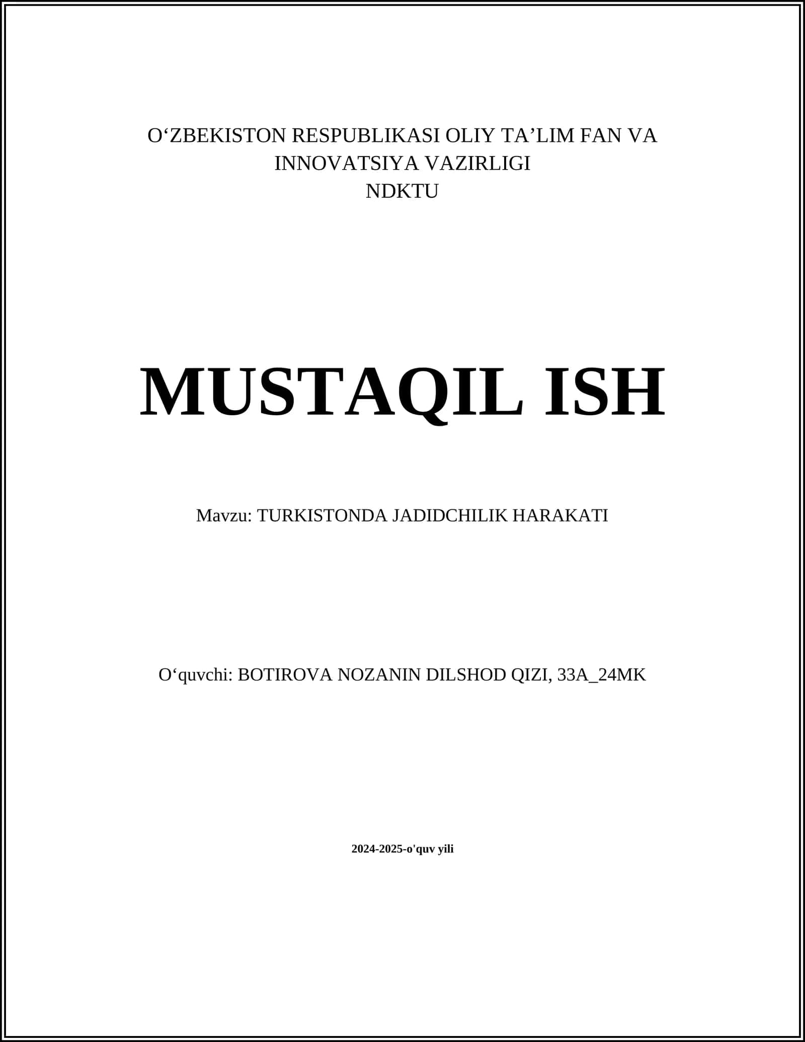 TURKISTONDA JADIDCHILIK HARAKATI