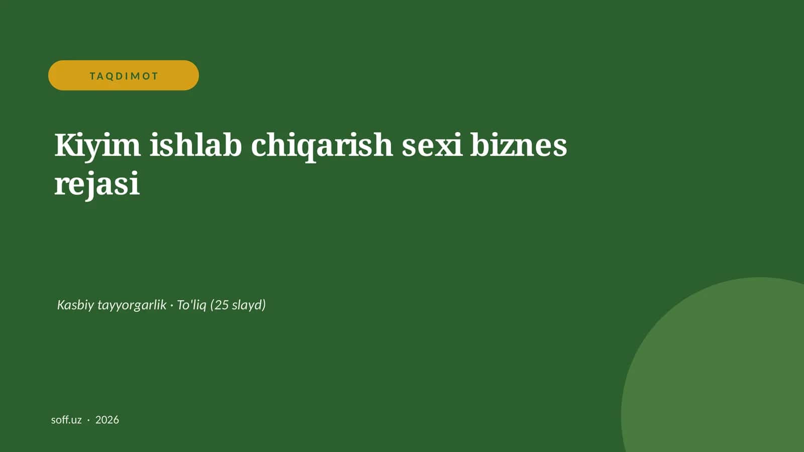 Kiyim ishlab chiqarish sexi biznes rejasi