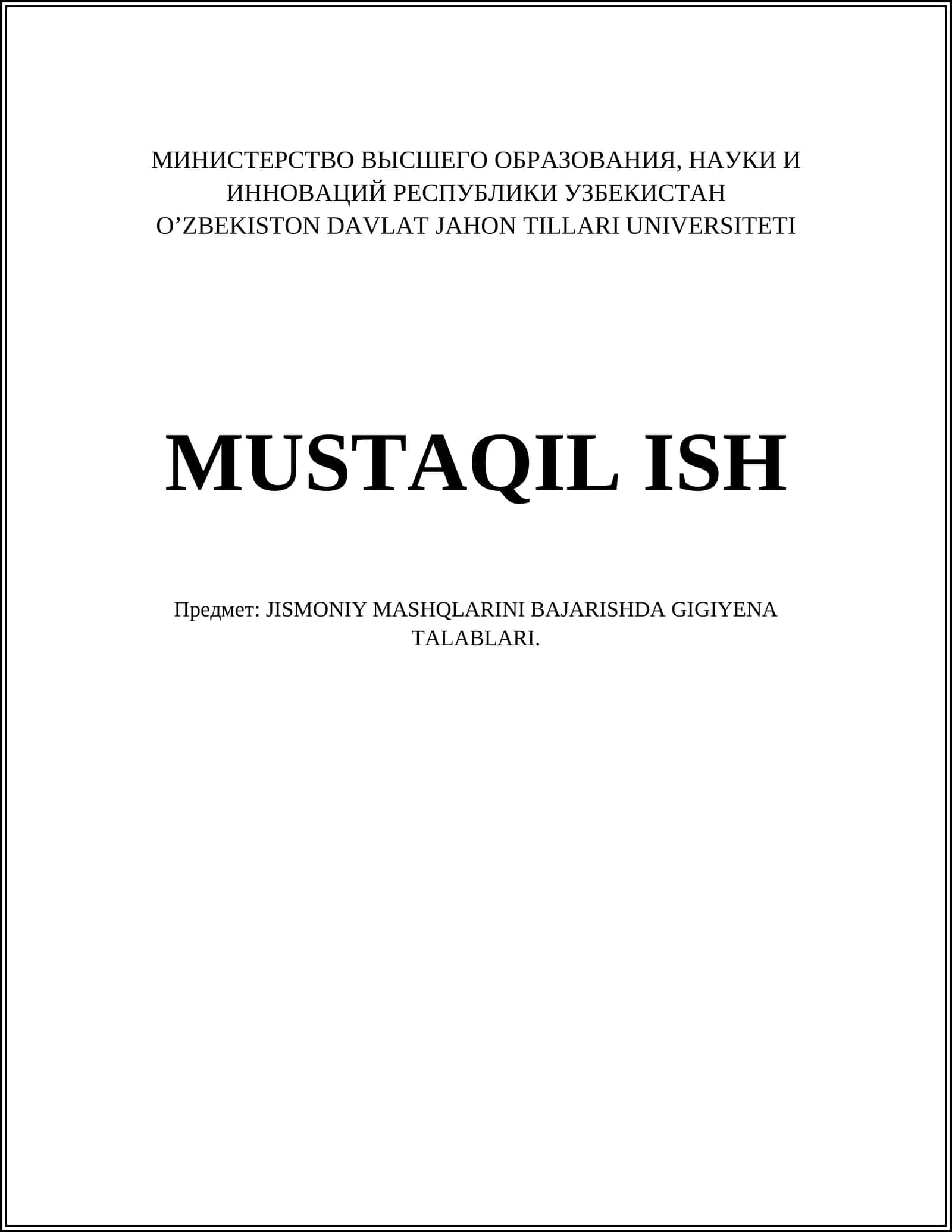 JISMONIY MASHQLARINI BAJARISHDA GIGIYENA TALABLARI