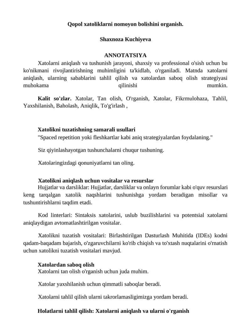 Xatolikni tuzatishning samarali usullari