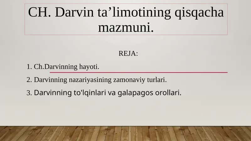 CH.Darvinning qisqacha mazmuni