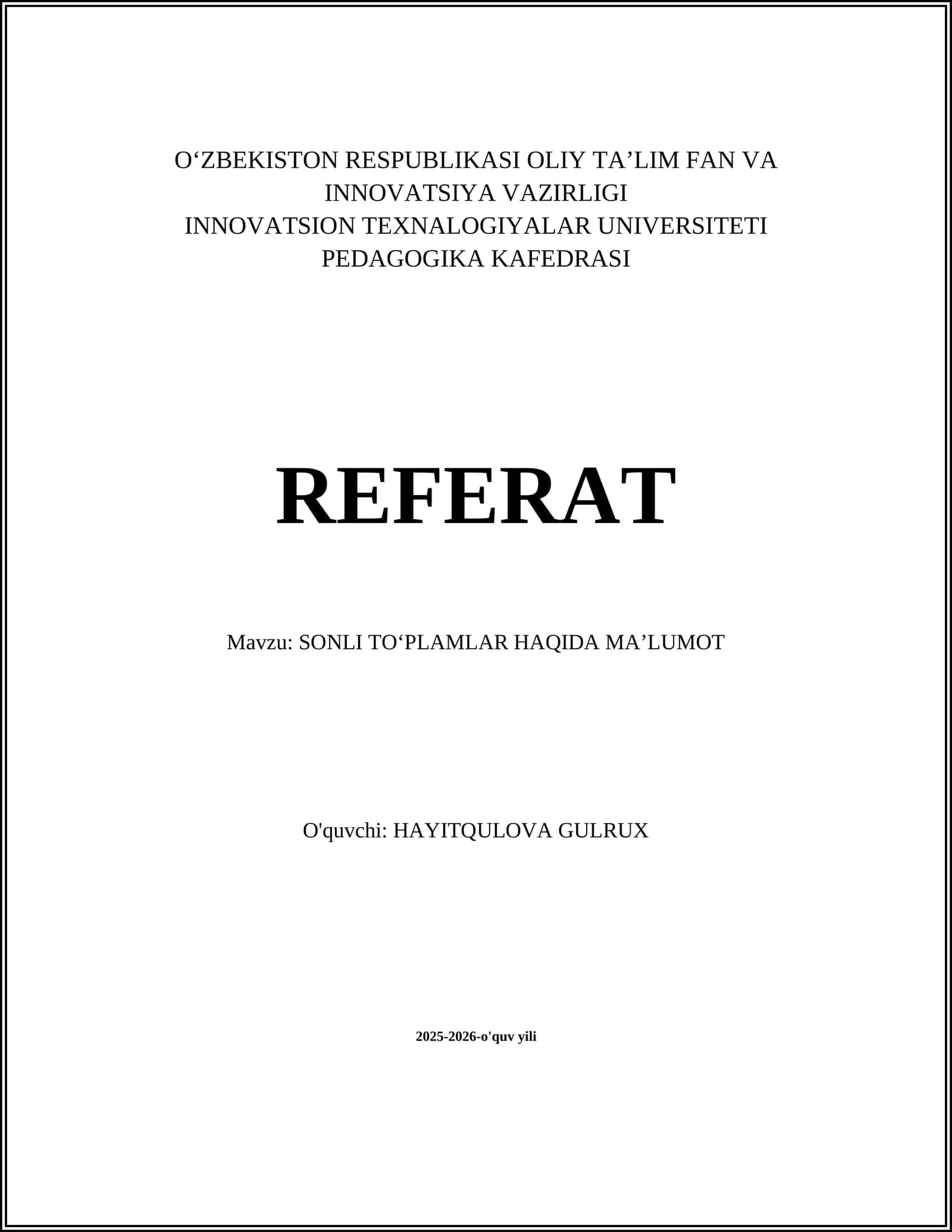 SONLI TOʻPLAMLAR HAQIDA MAʼLUMOT