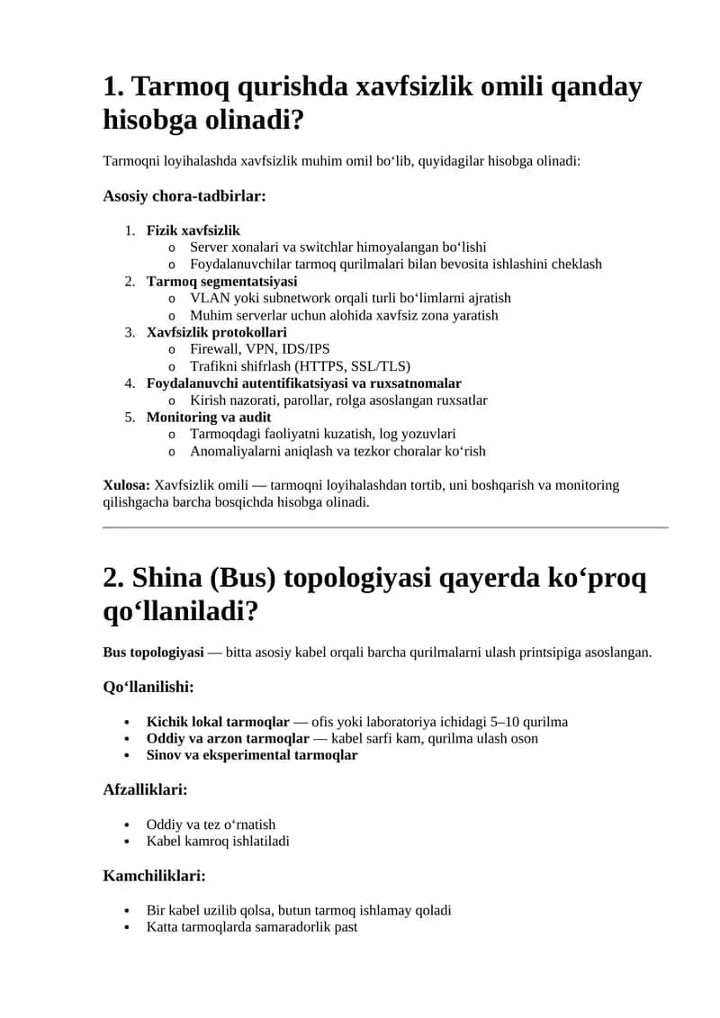 Tarmoq qurishda xavfsizlik omili