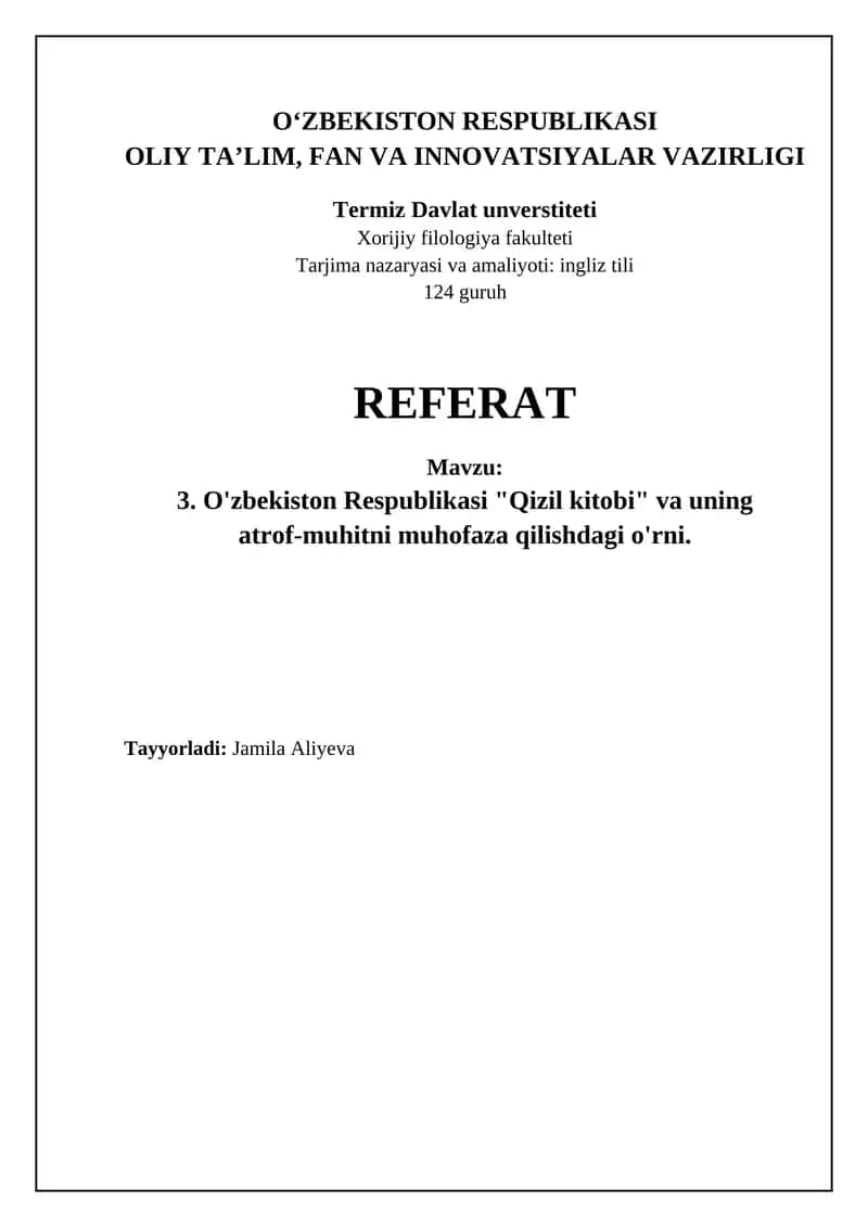 O'zbekiston Qizil kitobi: Maqsadi, Tuzilishi va Huquqiy Asoslari