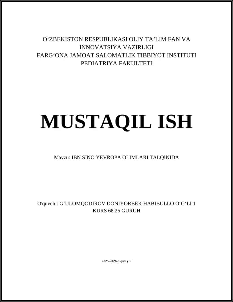 IBN SINO YEVROPA OLIMLARI TALQINIDA