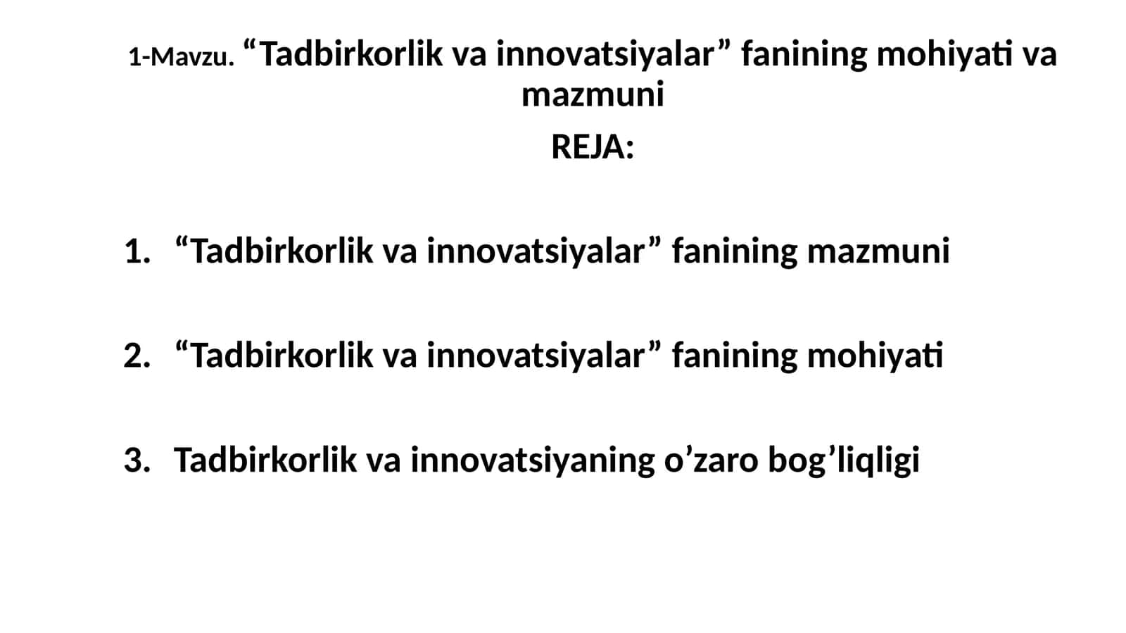Tadbirkorlik va innovatsiyalar
