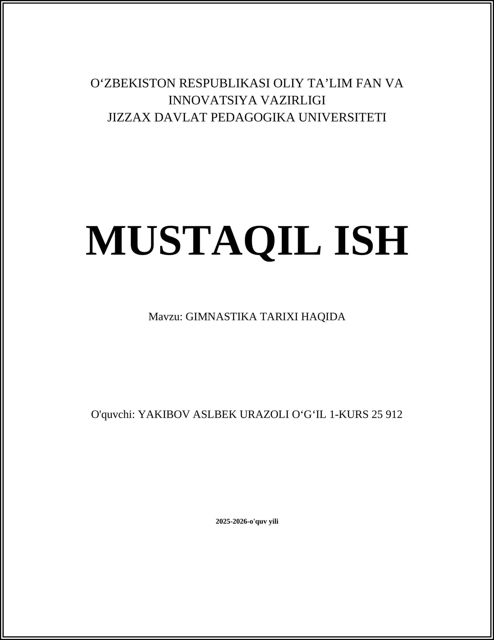 GIMNASTIKA TARIXI HAQIDA