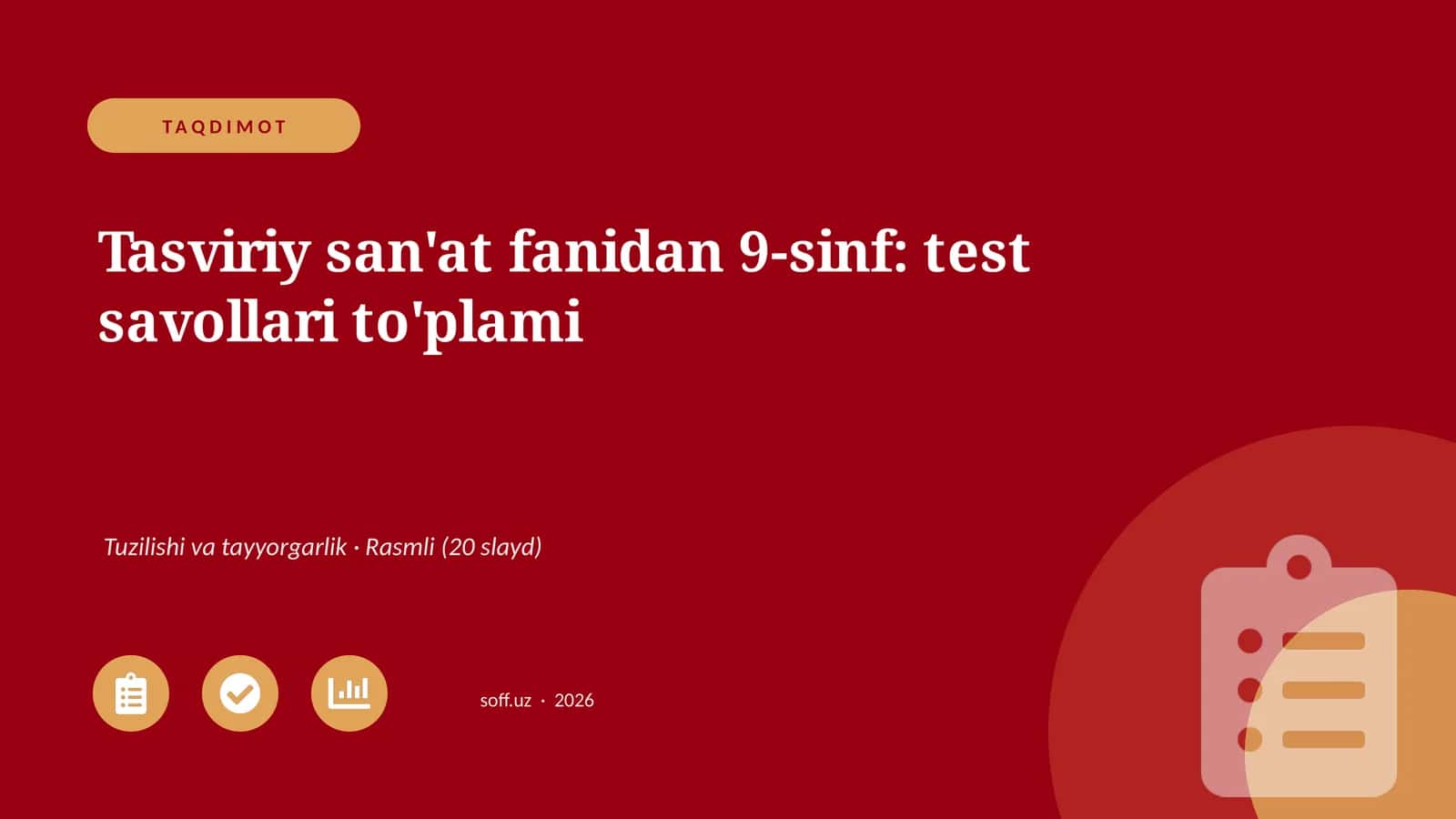 Tasviriy san'at fanidan 9-sinf: test savollari to'plami