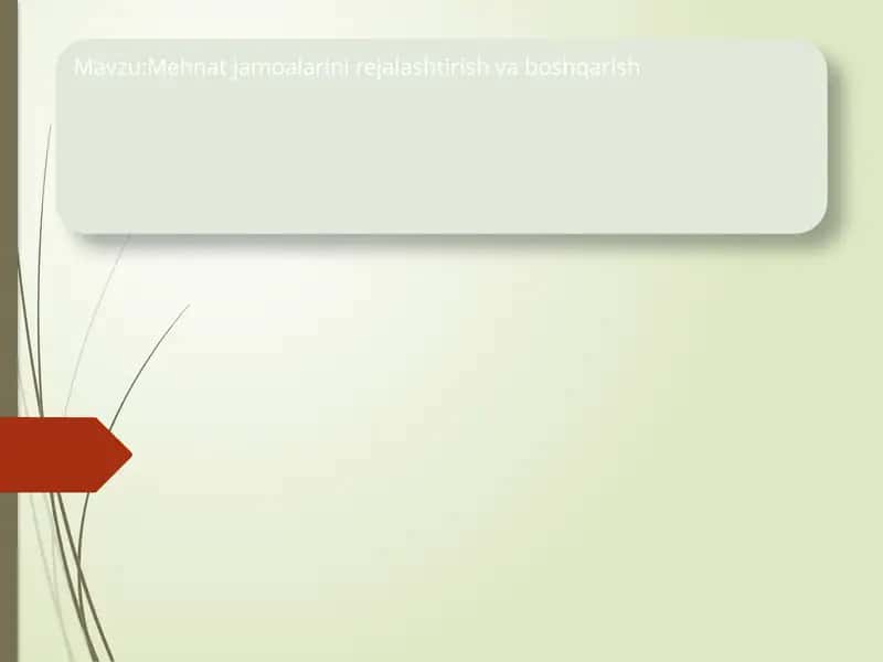 Mehnat jamoalarini rejalashtirish va boshqarish