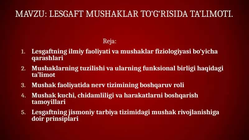 Lestgaft mushaklari toʻgʻrisida ta'limoti