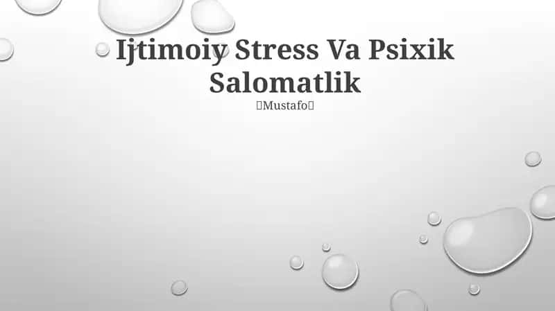 Ijtimoiy Stress Va Psixik Salomatlik