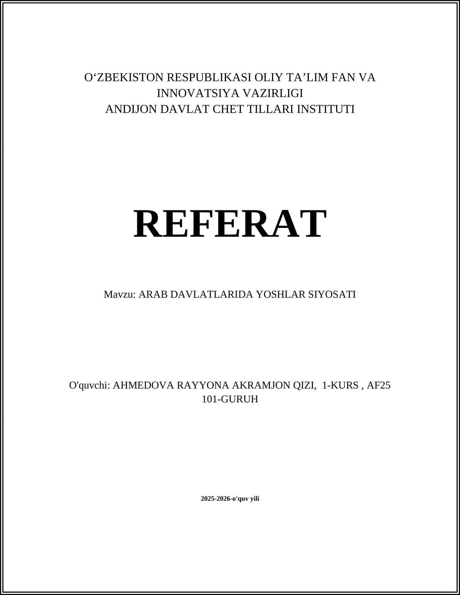 ARAB DAVLATLARIDA YOSHLAR SIYOSATI