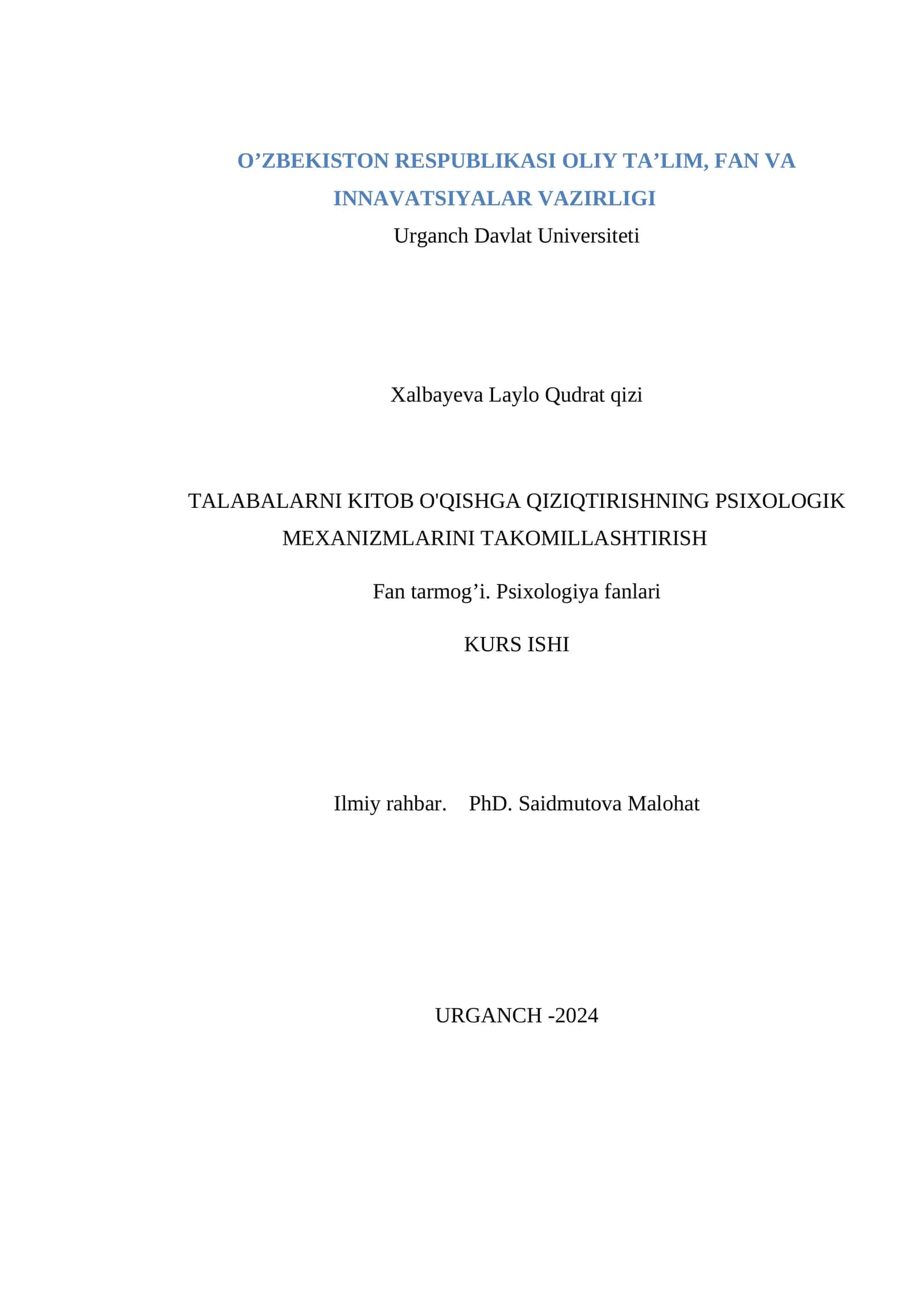 Ta'lim muassasida psixologning targ'ibot-tashviqot faoliyatini yoʻlga qoʻyish