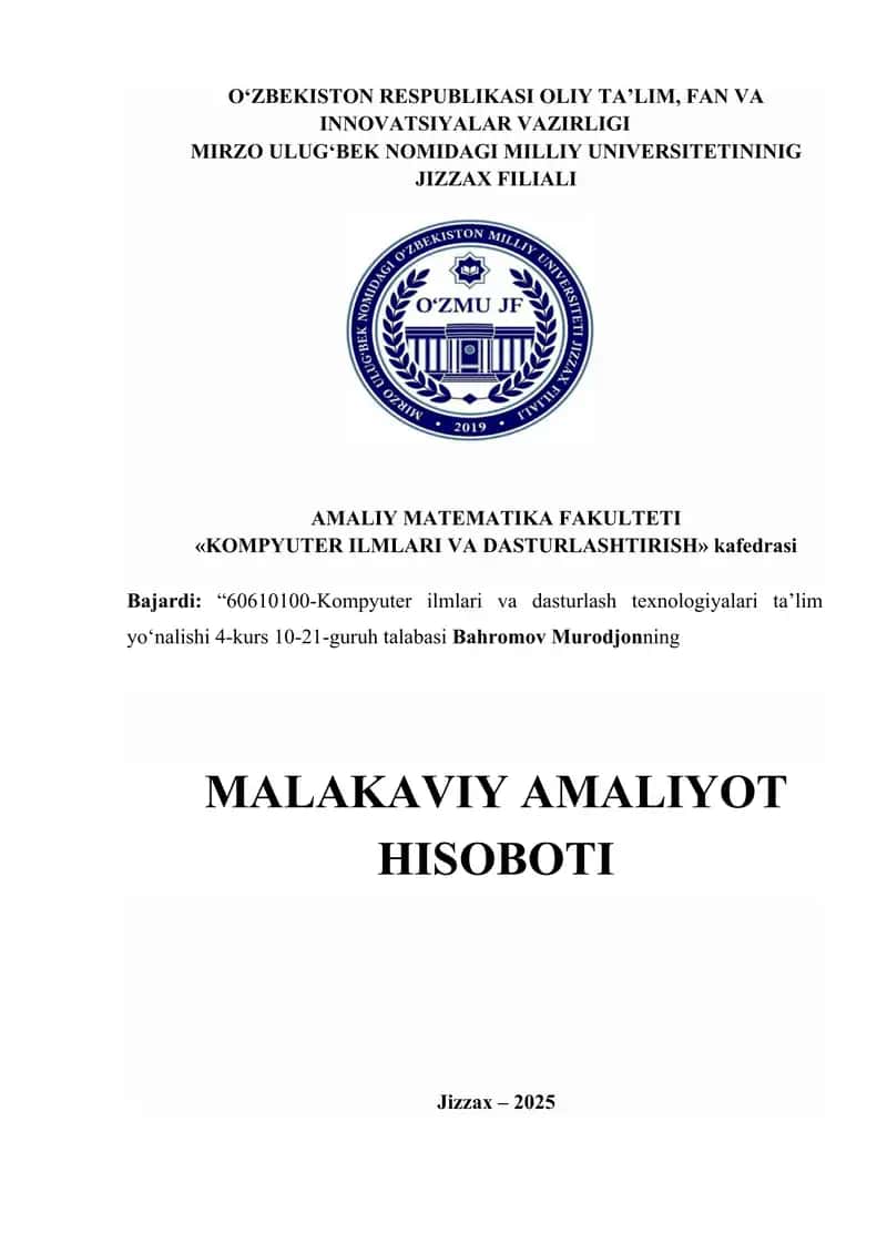 Malakaviy amaliyot hisoboti