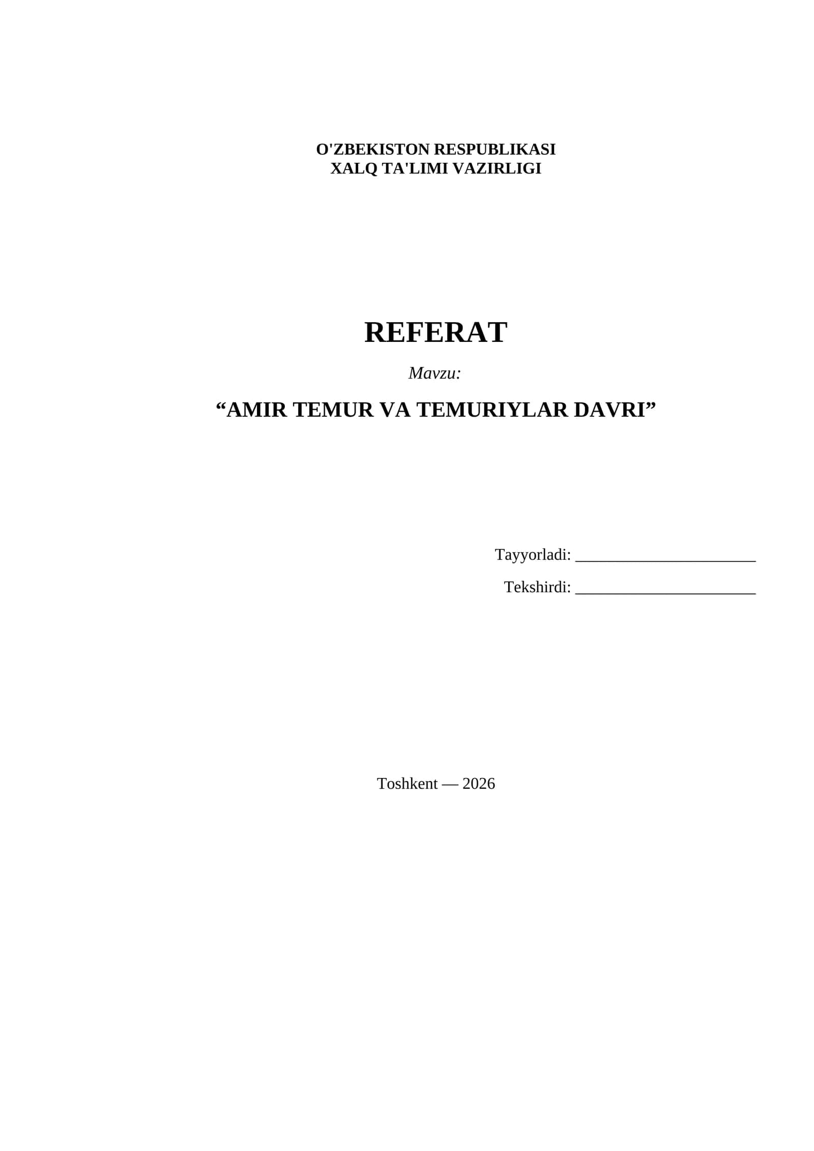Referat Amir Temur va Temuriylar davr