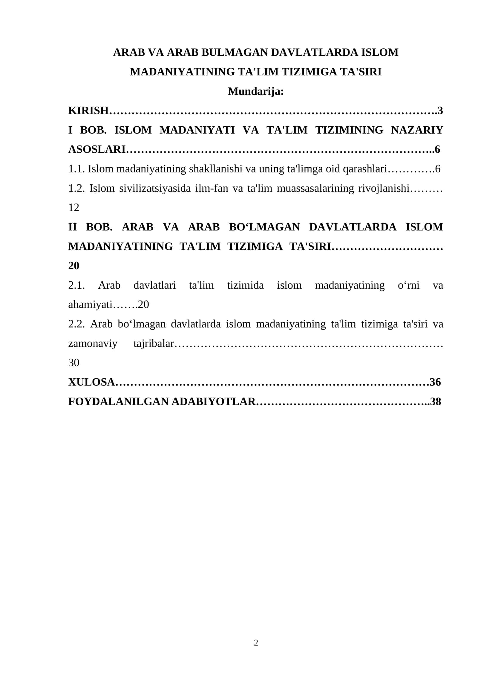 Islom madaniyatining ta'limga oid qarashlari